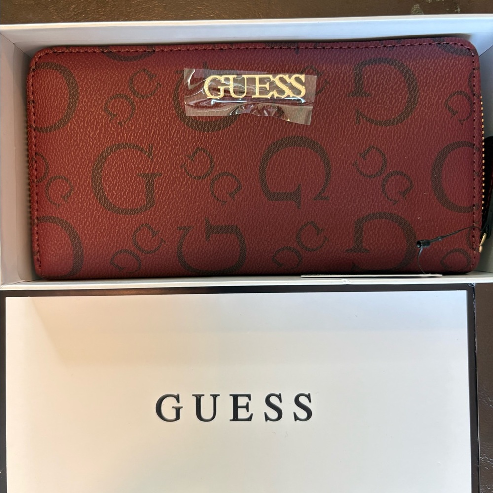 Guess Burgundy Wallet with Logo Design
